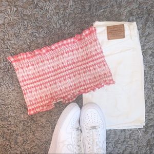 Red and White Ruched Tube Top